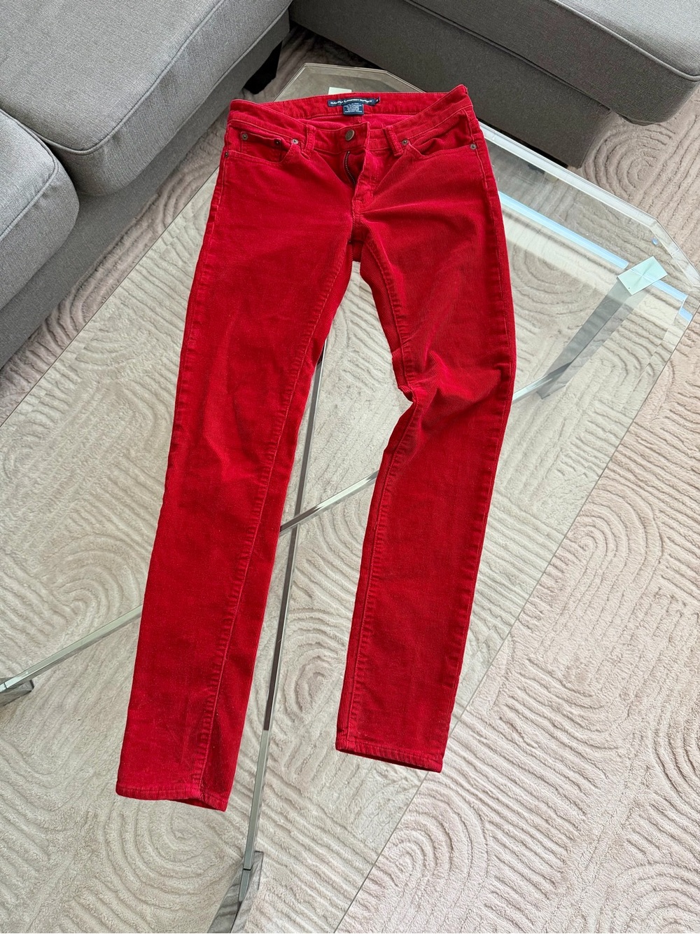 Ralph Lauren Sport Red Corduroy Pants Size 4 Stretch Straight Leg
